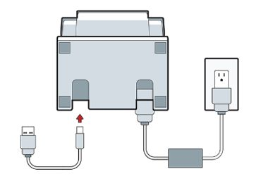 Connecting USB-B cable to back of receipt printer