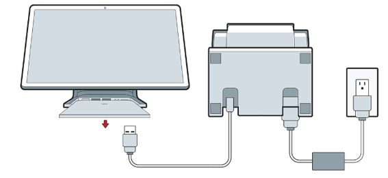 Removing port cover on cashier-facing side for printer cable