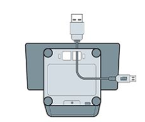 Running printer cable through cord port on POS stand