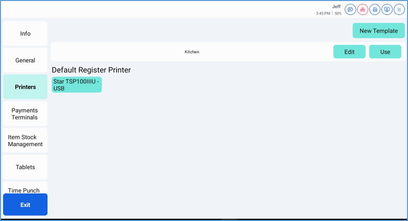 POS Options menu — Manager then Printers