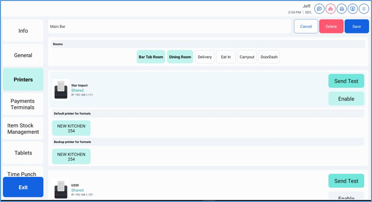 Printer template — Enable button and format settings per printer