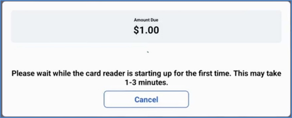 Card reader initializing — status panel on checkout screen
