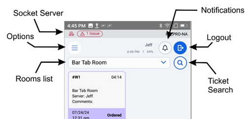 Handheld Room Screen — header panel with status icons