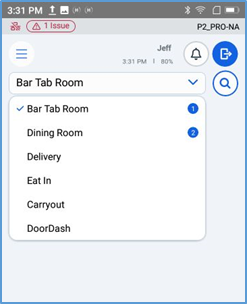 Handheld Rooms dropdown — selecting a different room