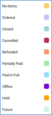 Handheld ticket status colors — open, sent, paid indicators