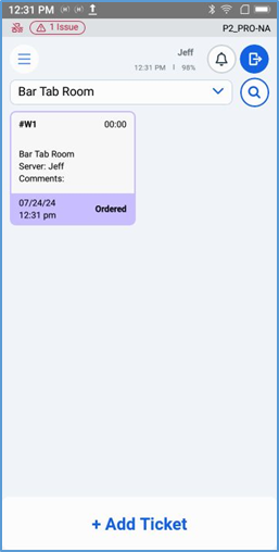 Handheld Bar Service — tab room with ticket tiles