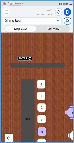 Handheld Map View — table layout with highlighted occupied tables