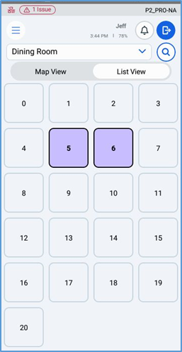 Handheld List View — tables displayed as numbered tiles