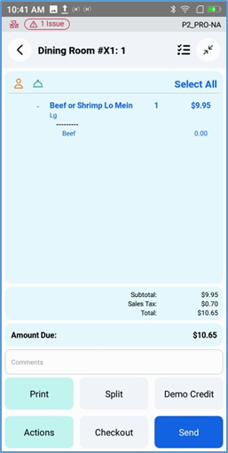 Handheld Expanded View — full ticket with subtotal and actions