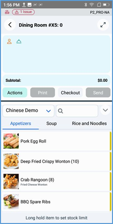 Handheld Menu View — ticket with menu group and section tabs