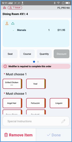 Handheld Modifiers panel — required modifiers highlighted in red