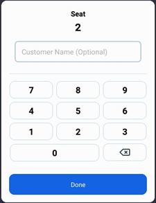 Handheld Item Actions — Seat keypad with customer name field