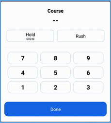 Handheld Item Actions — Course keypad for menu course number