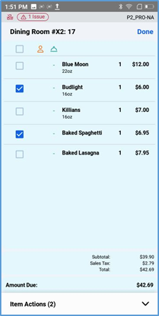 Handheld Item Selection — items with checkboxes for multi-select