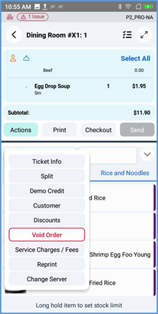Handheld Actions menu in Menu View