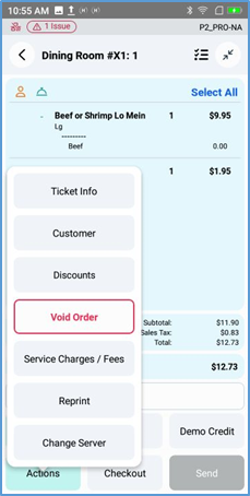 Handheld Actions menu in Expanded View