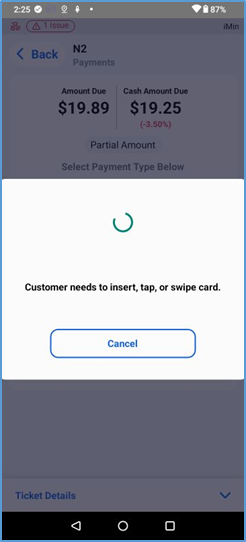 Handheld card payment — dip, tap, or swipe prompt