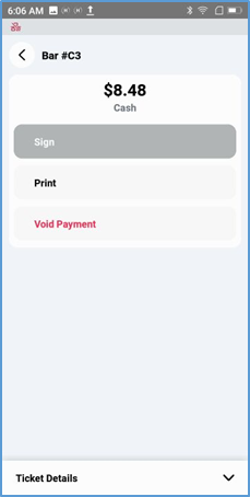 Handheld paid ticket — Print and Void Payment options