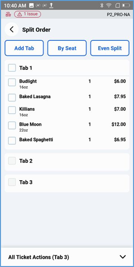 Handheld Split — new empty tab added to ticket
