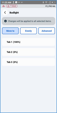Handheld Split — item options: Move to, Evenly, Advanced