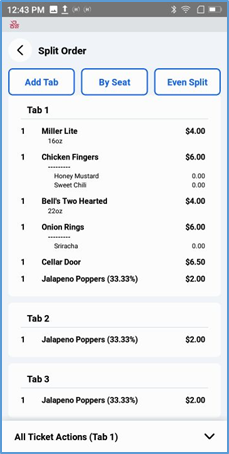 Handheld Split — percentage display for evenly split items