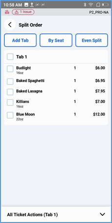Handheld Split By Seat — items distributed to seat tabs