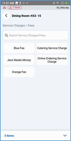 Handheld Service Charges and Fees — available options