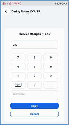 Handheld service charge keypad — entering amount