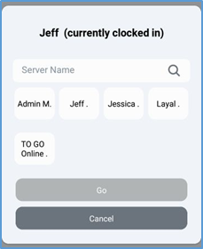 Handheld Change Server — clocked-in server buttons