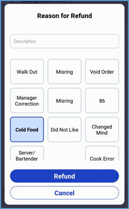 Handheld Reason for Refund — reasons and description