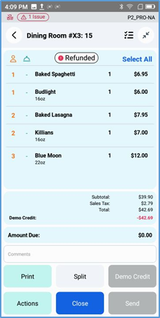 Handheld refunded ticket with red Refunded banner