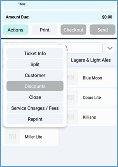 Handheld Close ticket option in Actions menu