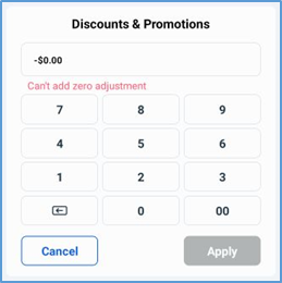 Discount keypad — entering a custom discount amount