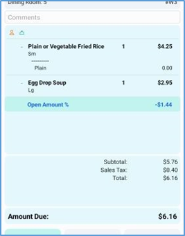 Ticket with discount applied — adjusted totals