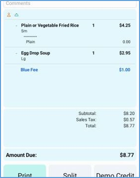 Ticket with service charge applied — adjusted totals
