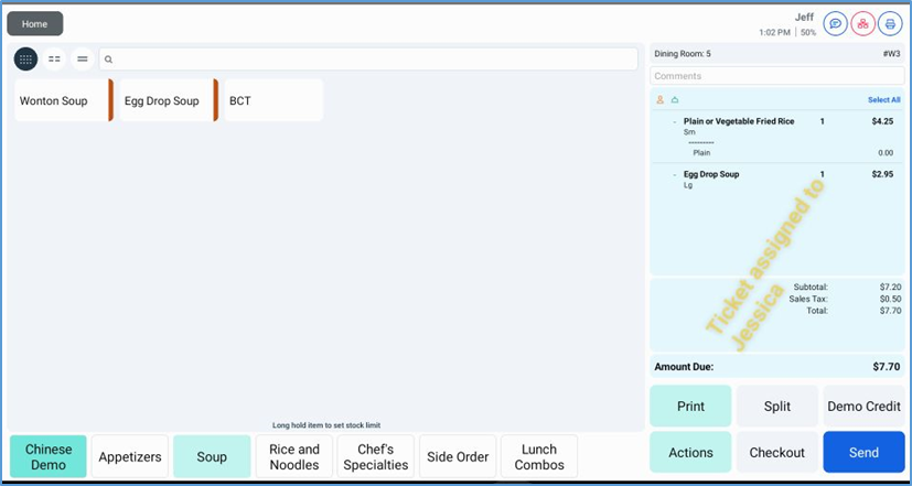 Ticket banner showing reassignment to a new server