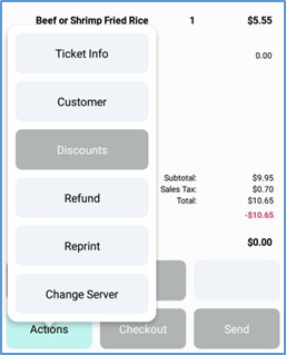 Paid ticket with Refund option in Actions menu