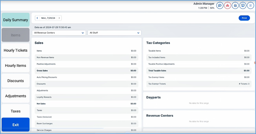 Daily Summary Report displayed in the Reports screen