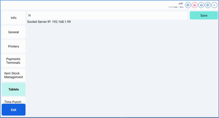 Tablets screen — Ticket Prefix input box