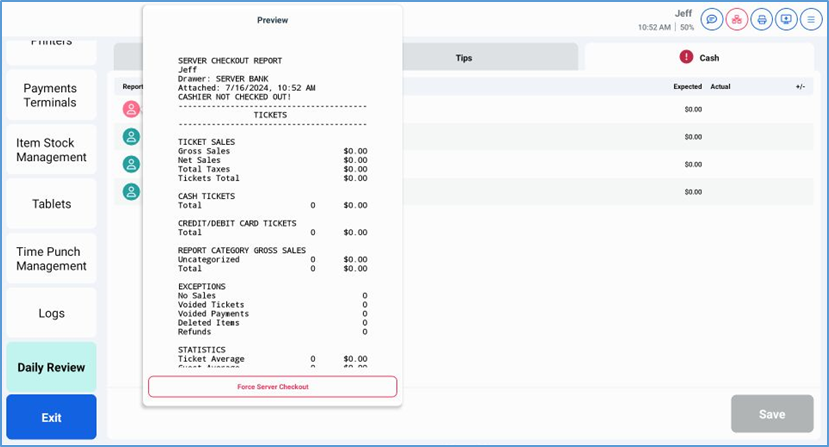 Server Checkout Report — Force Server Checkout button