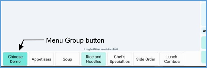 NextGen Menu Group button showing currently selected group name