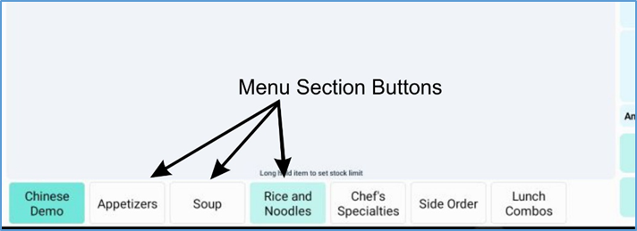 NextGen menu section tabs displayed after selecting a group