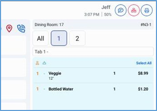 NextGen ticket panel with tab controls after splitting by seat