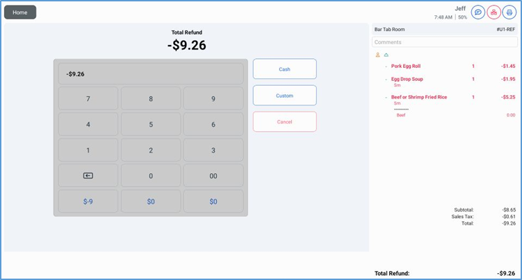 NextGen refund payment screen — amount and payment options