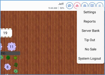 NextGen Tip Out screen — selecting tip pool source