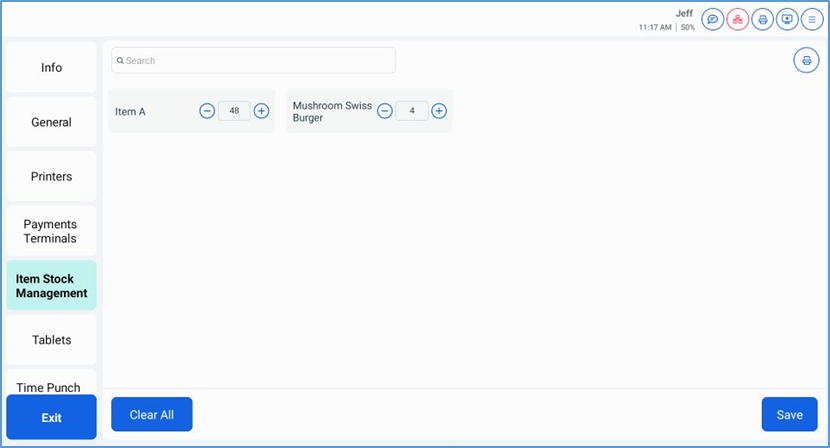 NextGen Item Stock Management — search and category filters