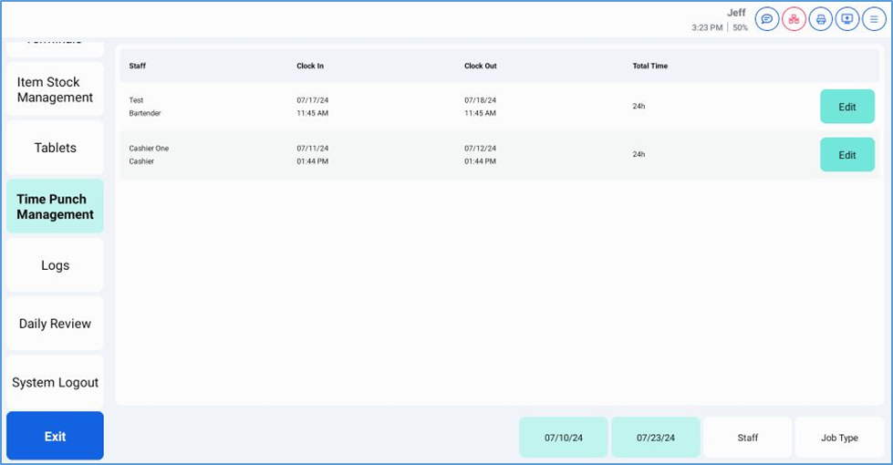 NextGen Time Punch Management — staff clock records