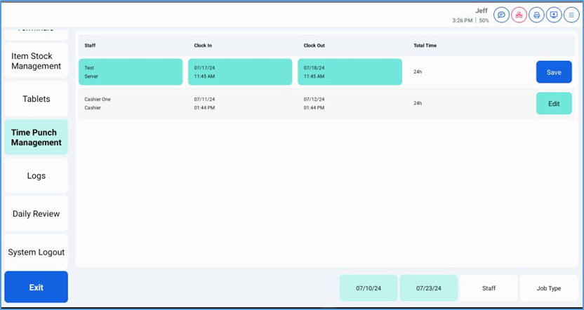 NextGen Time Punch — editing record with highlighted fields