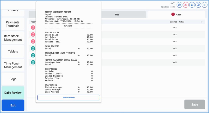 NextGen Server Checkout Report — details and Print Summary